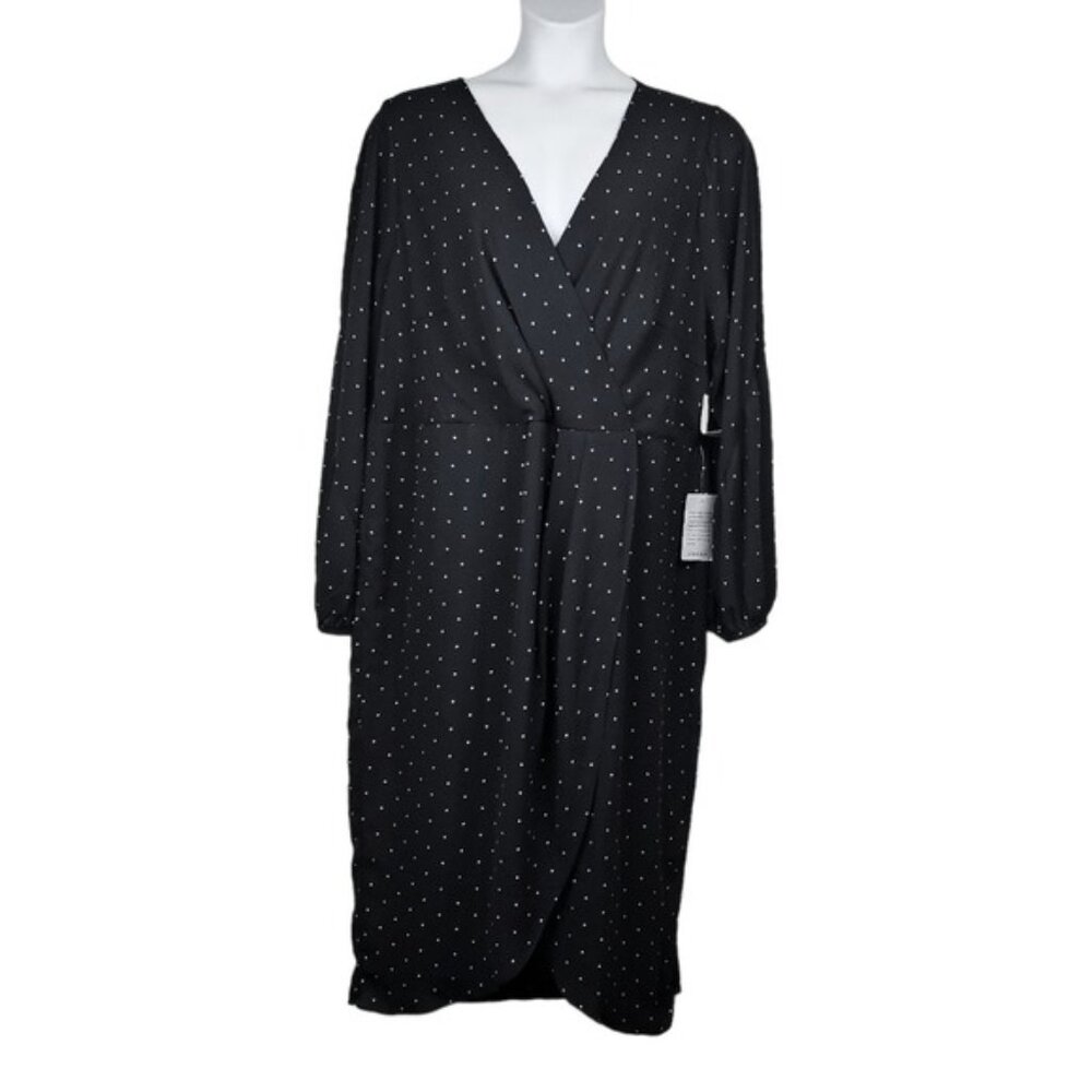 Cooper Womens St Portia Drape Black White Polka Dot Faux Wrap Dress Size 24 NWT